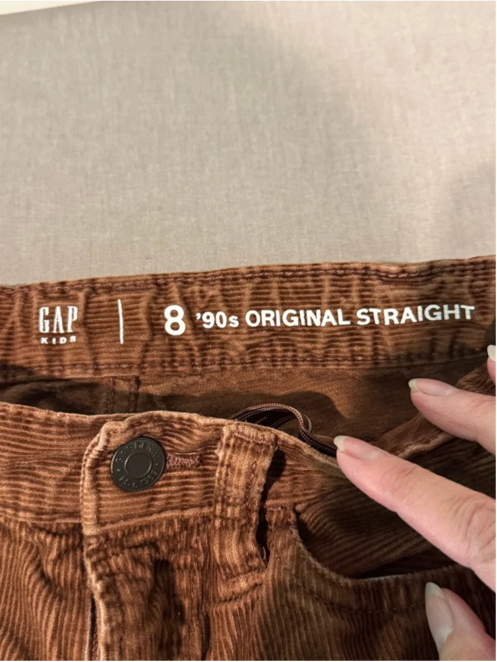 Boys Gap Brown Corduroy '90s Original Straight Jeans Size 8 adjustable waist